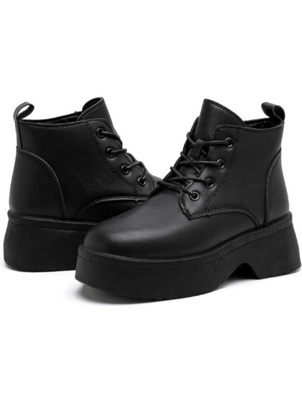Women's Chelsea Boots Slip On Black Boots Ankle Wedge Chunky Lace Up Booties - Picture 4 of 6